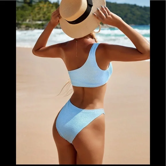 (Last 1) One shoulder two piece high waist bikini swimsuit. - Picture 5 of 8